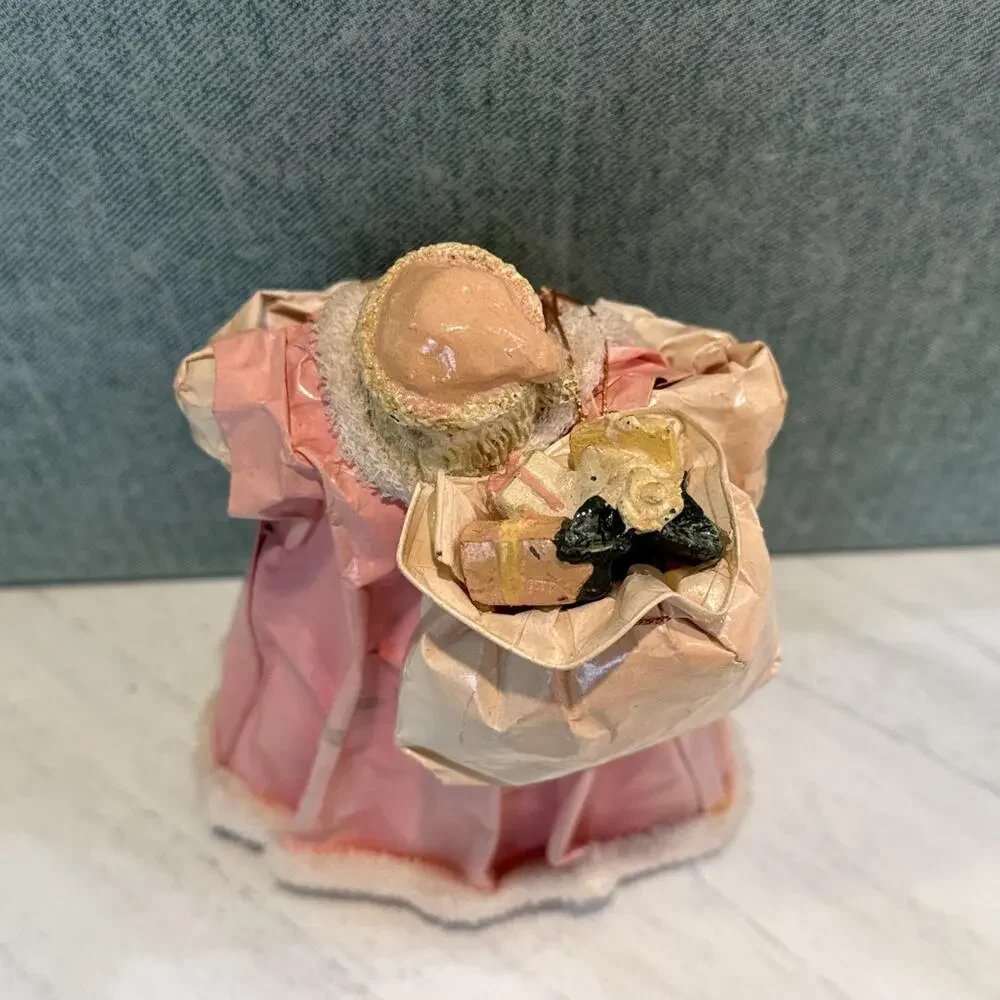 Vintage Silvestri Paper Mache' Santa Claus Pink Tree Topper Table Top 7